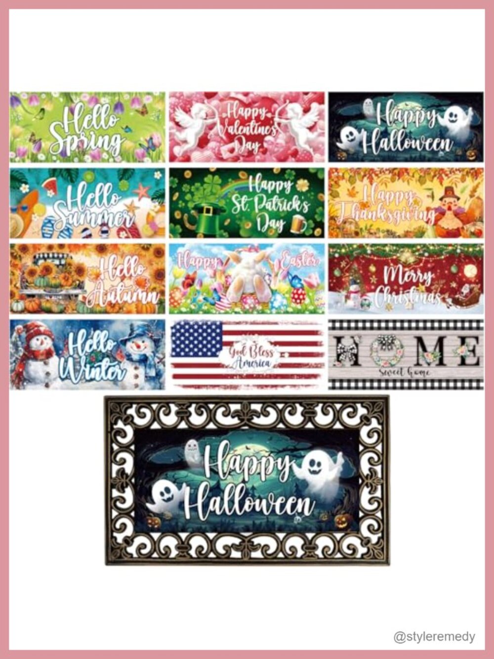 12Pcs Seasonal Interchangeable Doormat Inserts 22x10 Anti-Slip Polyester